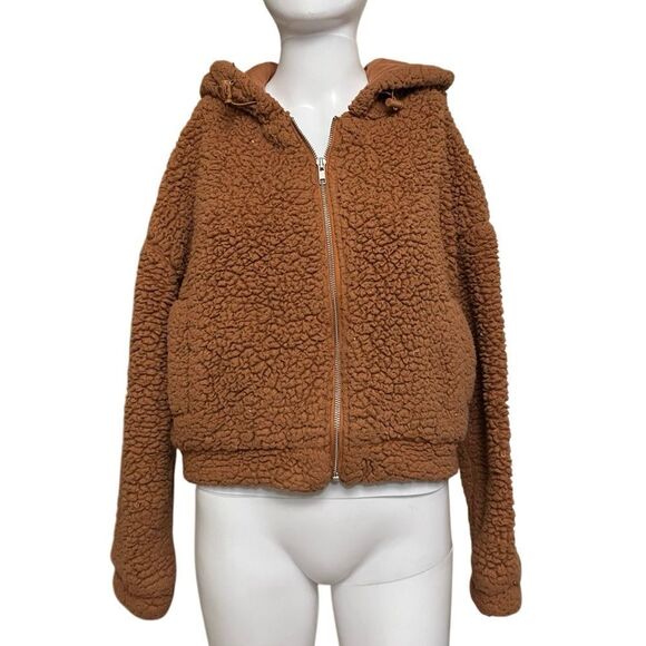 RSQ Cozy Brown Teddy Zip Up Hoodie Size Medium - Picture 1 of 3